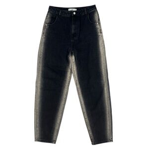Adika Black Denim Ombré Sides High Rise Tapered Leg Jean Size M